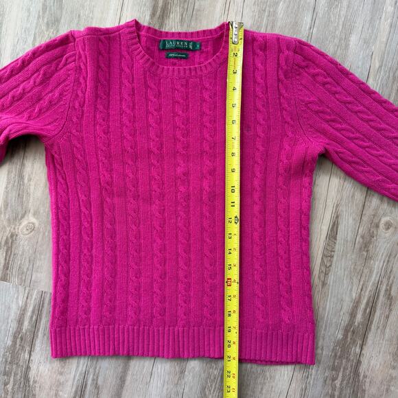 Lauren Ralph Lauren Women 100% Cashmere Cable Knit Sweater Hot Pink Small Luxury - Picture 7 of 9